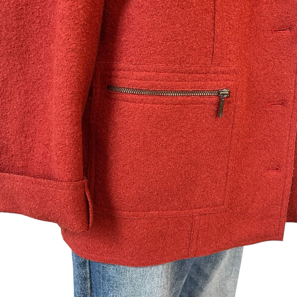 Vintage handmade rust wool felt coat button down M zip pockets - Picture 6 of 12
